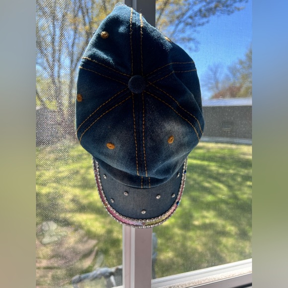 Embellished Denim Cap with Rhinestones - Picture 3 of 5